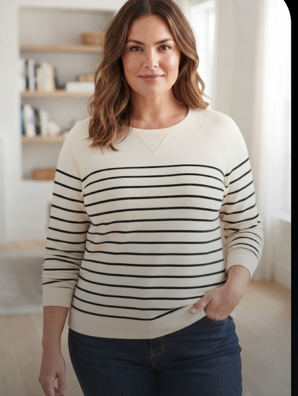 Merona Cream Striped Crewneck Sweater - Women